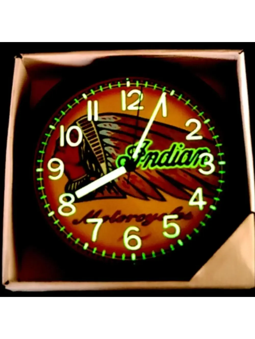 Indian Motorcycle Glow in the Dark Wall Clock Garage Shop Wall Clock NEW!!